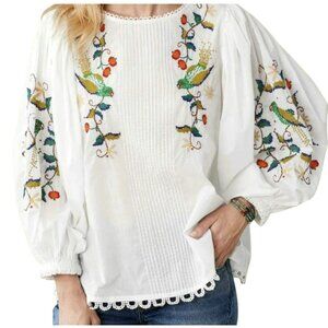 Farm Rio Oversized Pitanga Embroidered White Blouse Oversized XS NWT